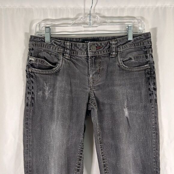 MEK Ulan Baton Cigarette Jeans Women's 28x34 Grey Denim Low Rise Embroidered - Picture 3 of 11